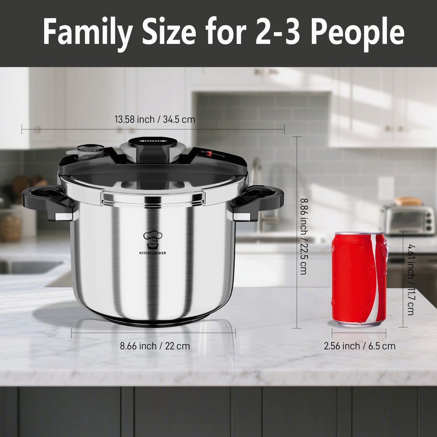 KitchLocker Pressure Cooker Stainless Steel 6.3 Quart,Olla De Presion For 2-3 People[Glass Lid & Steamer Rack Included][Press To Open][Compatible With Induction And Gas Stovetops]