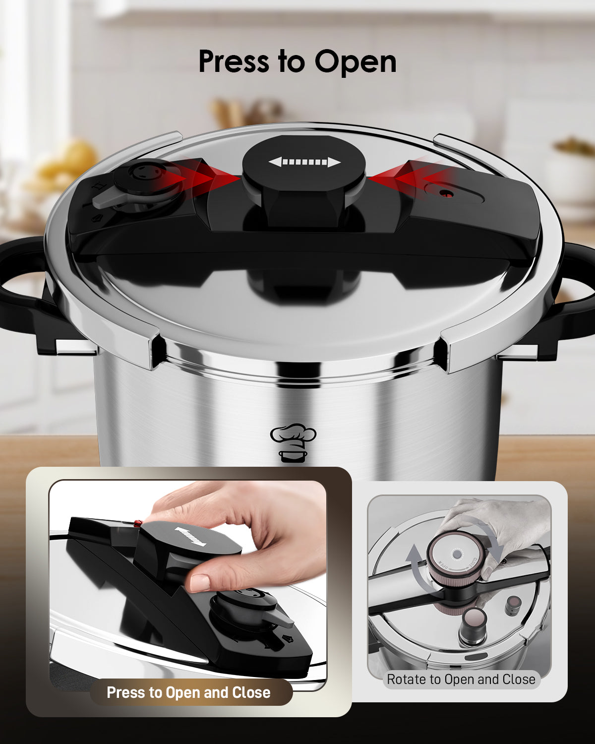 KitchLocker Pressure Cooker Stainless Steel 6.3 Quart,Olla De Presion For 2-3 People[Glass Lid & Steamer Rack Included][Press To Open][Compatible With Induction And Gas Stovetops]